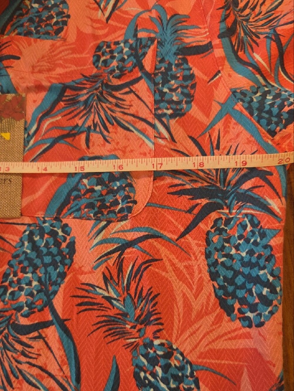 NWT Tropical Pineapple Print Short Sleeve Shirt - Coral & Blue - Picture 5 of 7